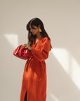 eli denim dress red orange
