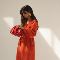 eli denim dress red orange