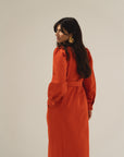 eli denim dress red orange