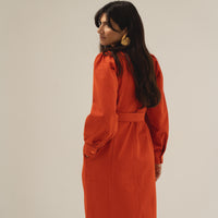 eli denim dress red orange