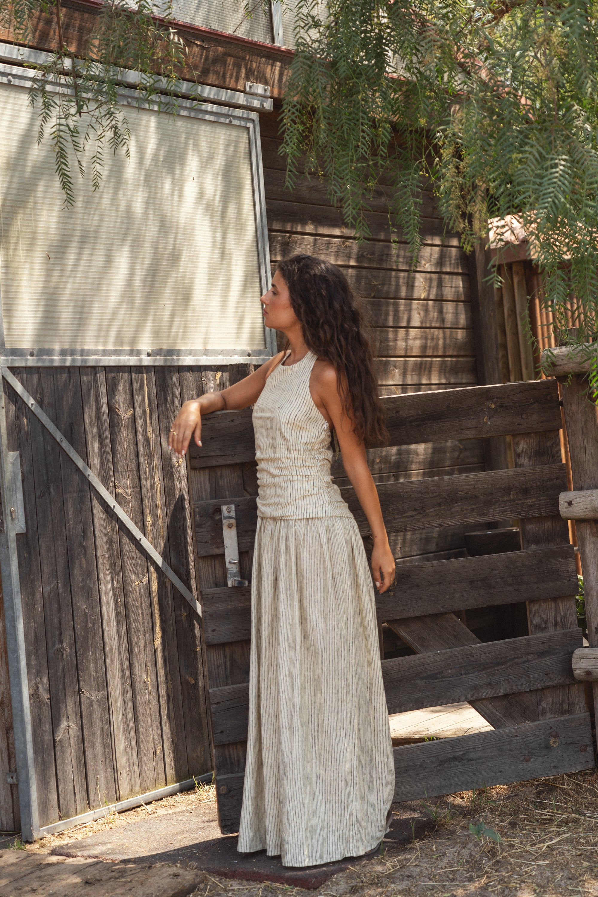 halter linen dress in salt x sofia marques cruz