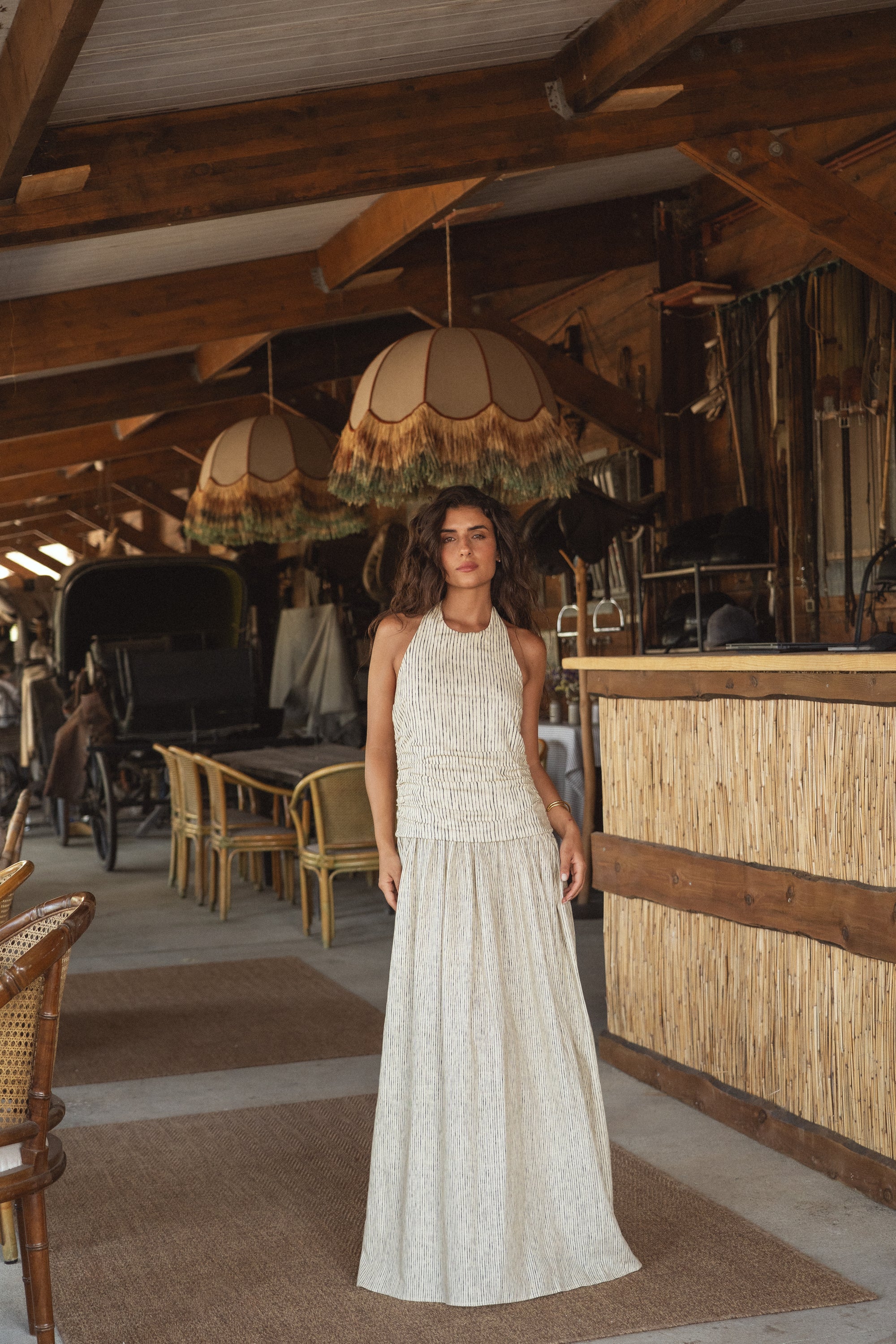 halter linen dress in salt x sofia marques cruz