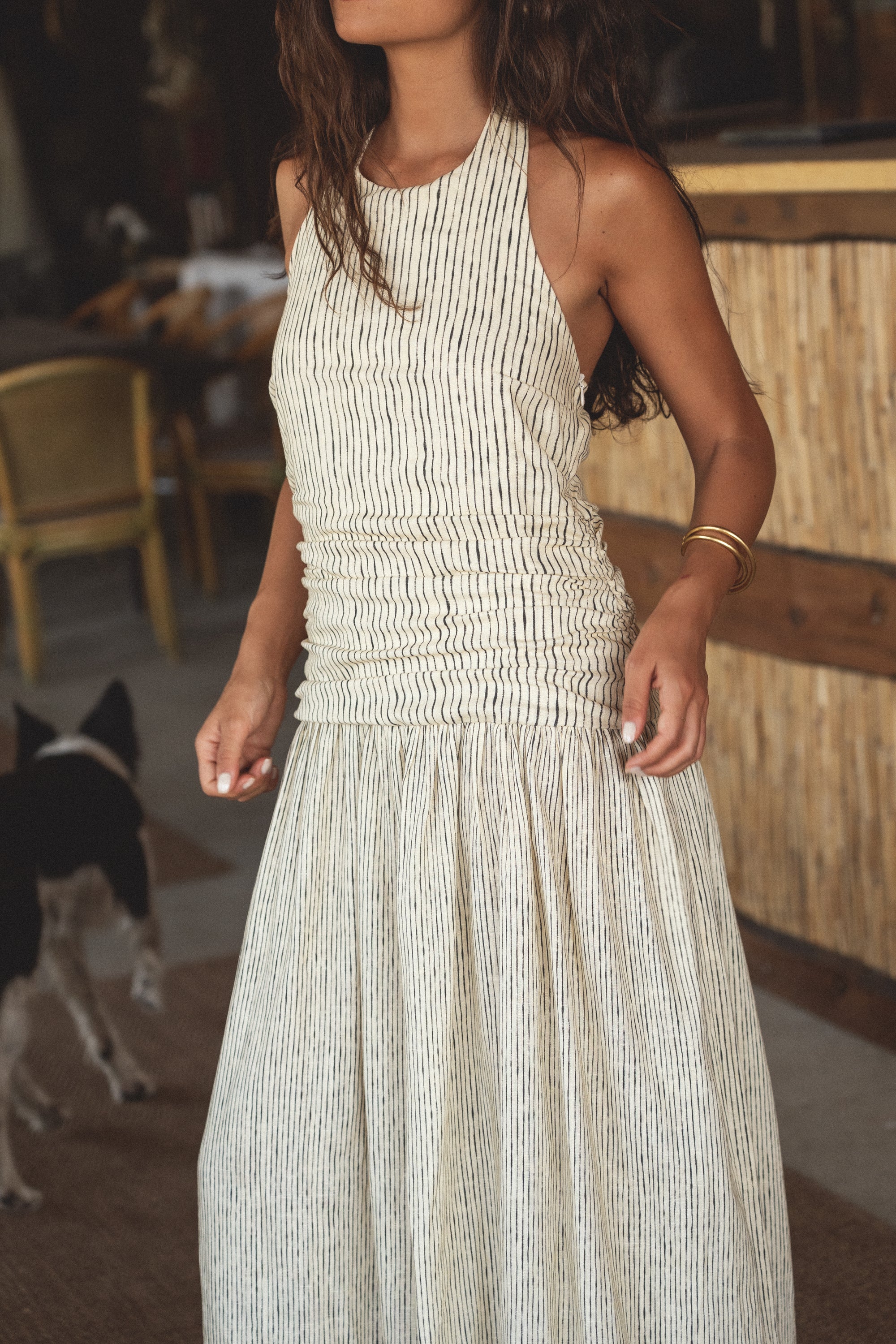 halter linen dress in salt x sofia marques cruz
