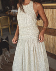 halter linen dress in salt x sofia marques cruz