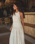 halter linen dress in salt x sofia marques cruz