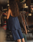 indigo linen bermudas x sofia marques cruz