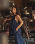 halter linen top in indigo x sofia marques cruz