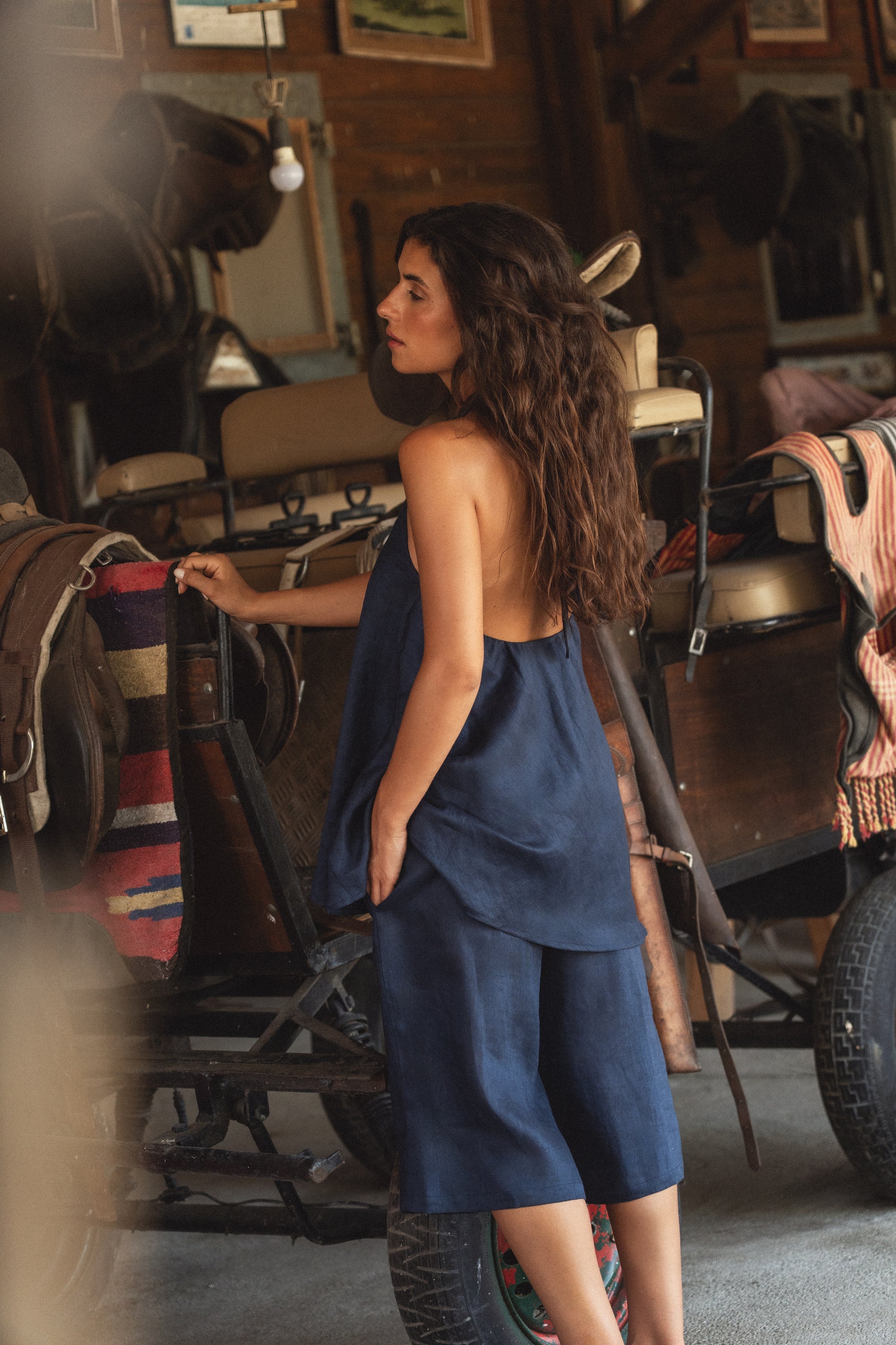 halter linen top in indigo x sofia marques cruz