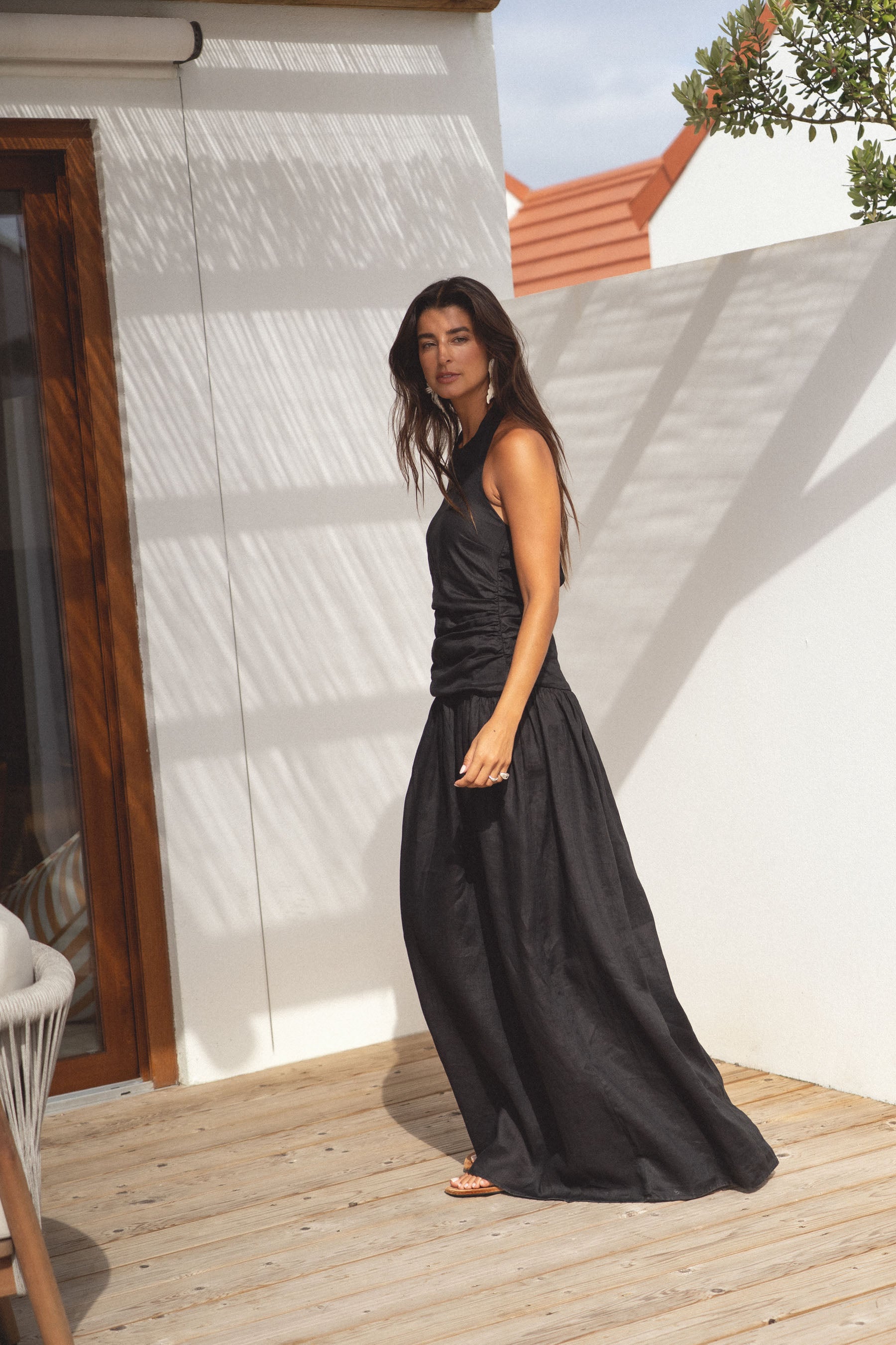 halter linen dress noir