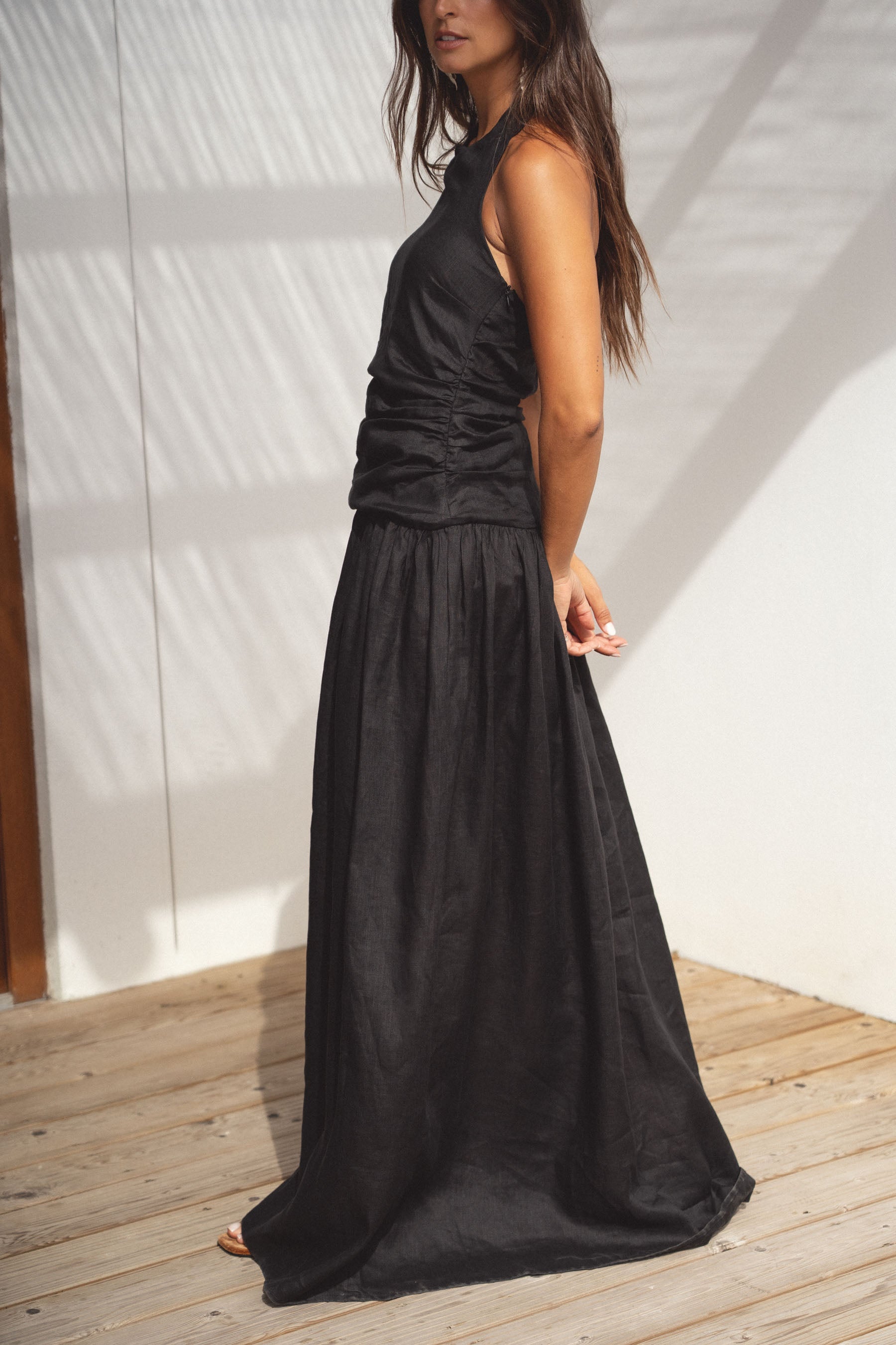 halter linen dress noir
