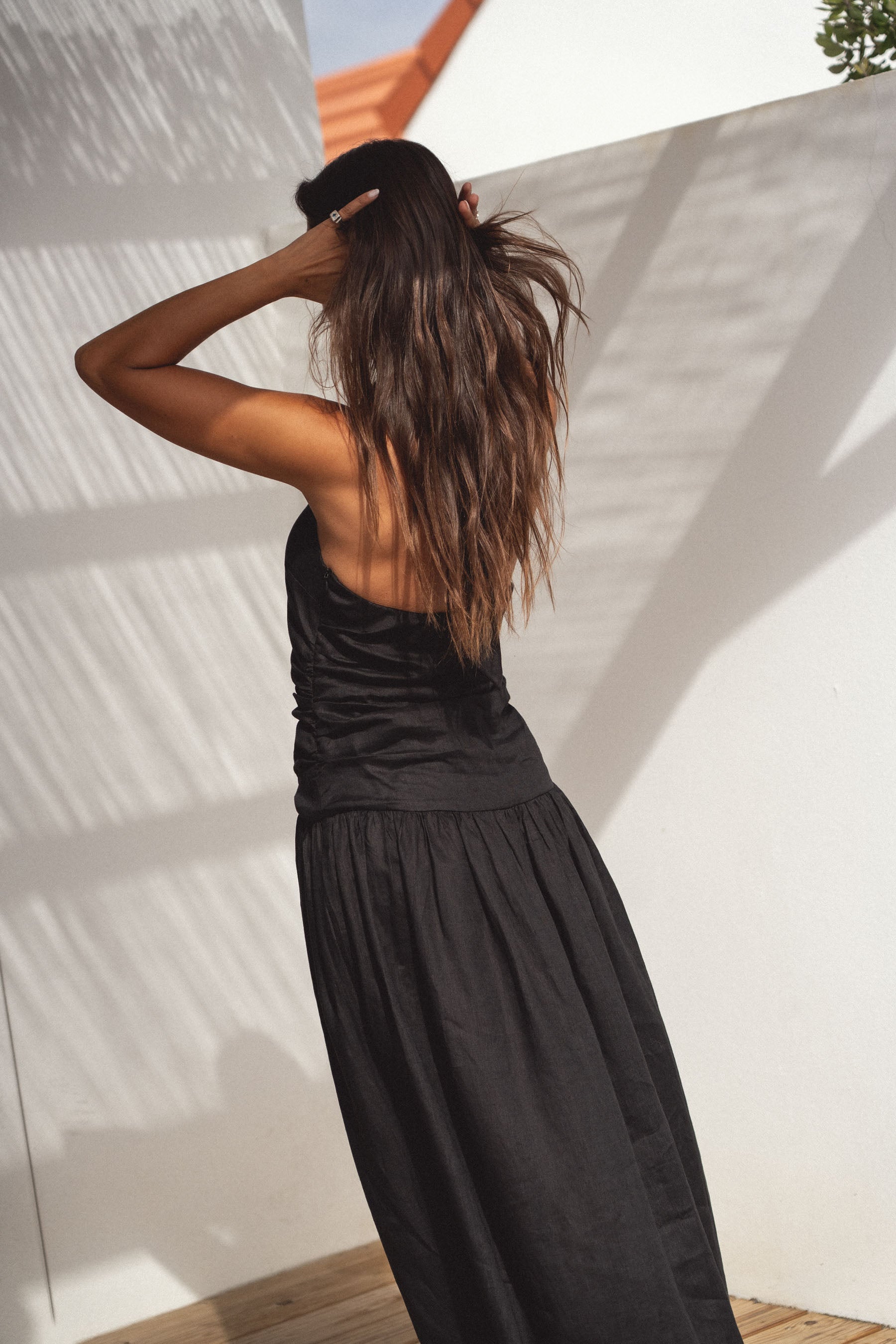 halter linen dress noir