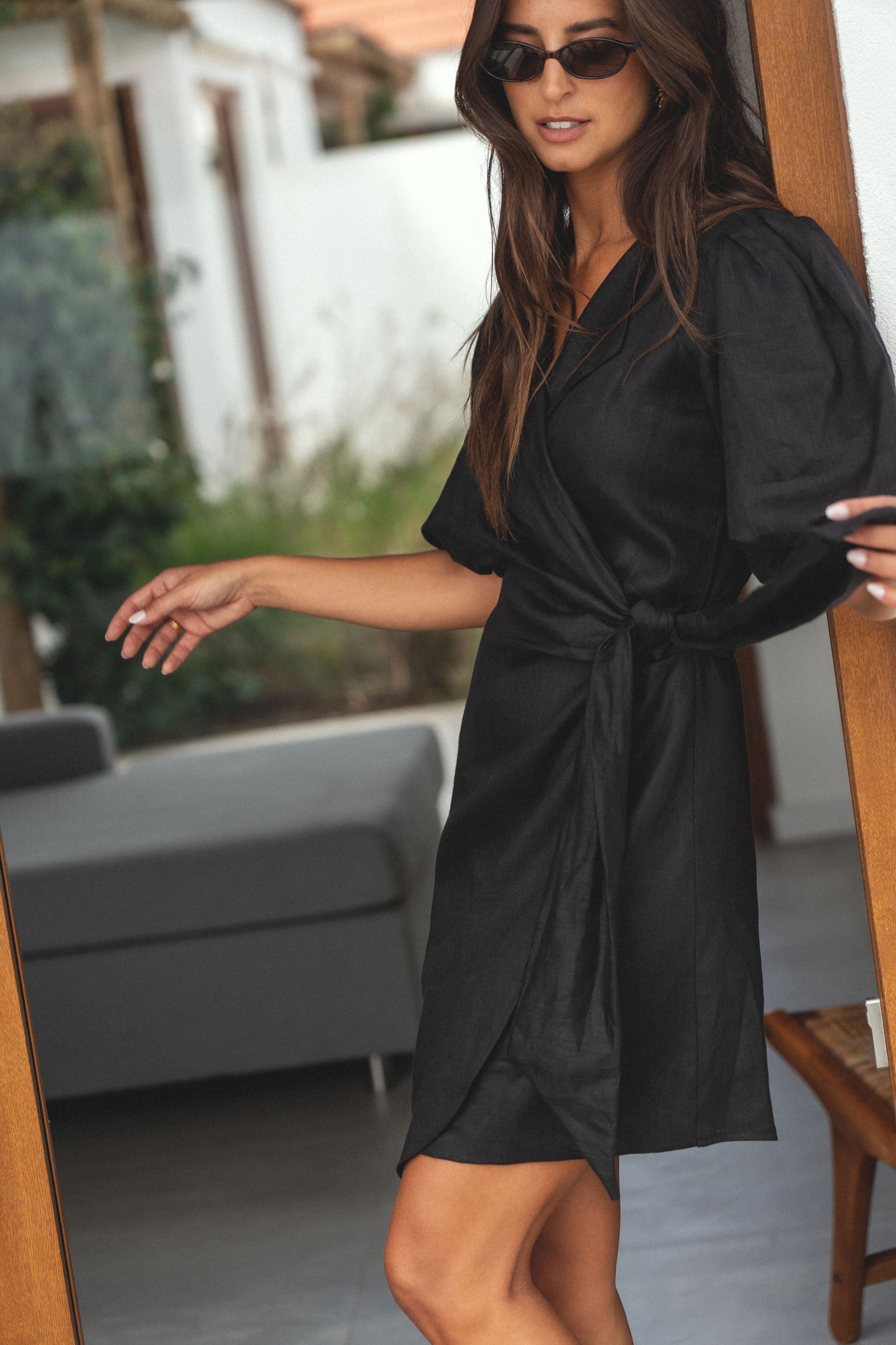 wrap linen dress noir