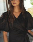 wrap linen dress noir