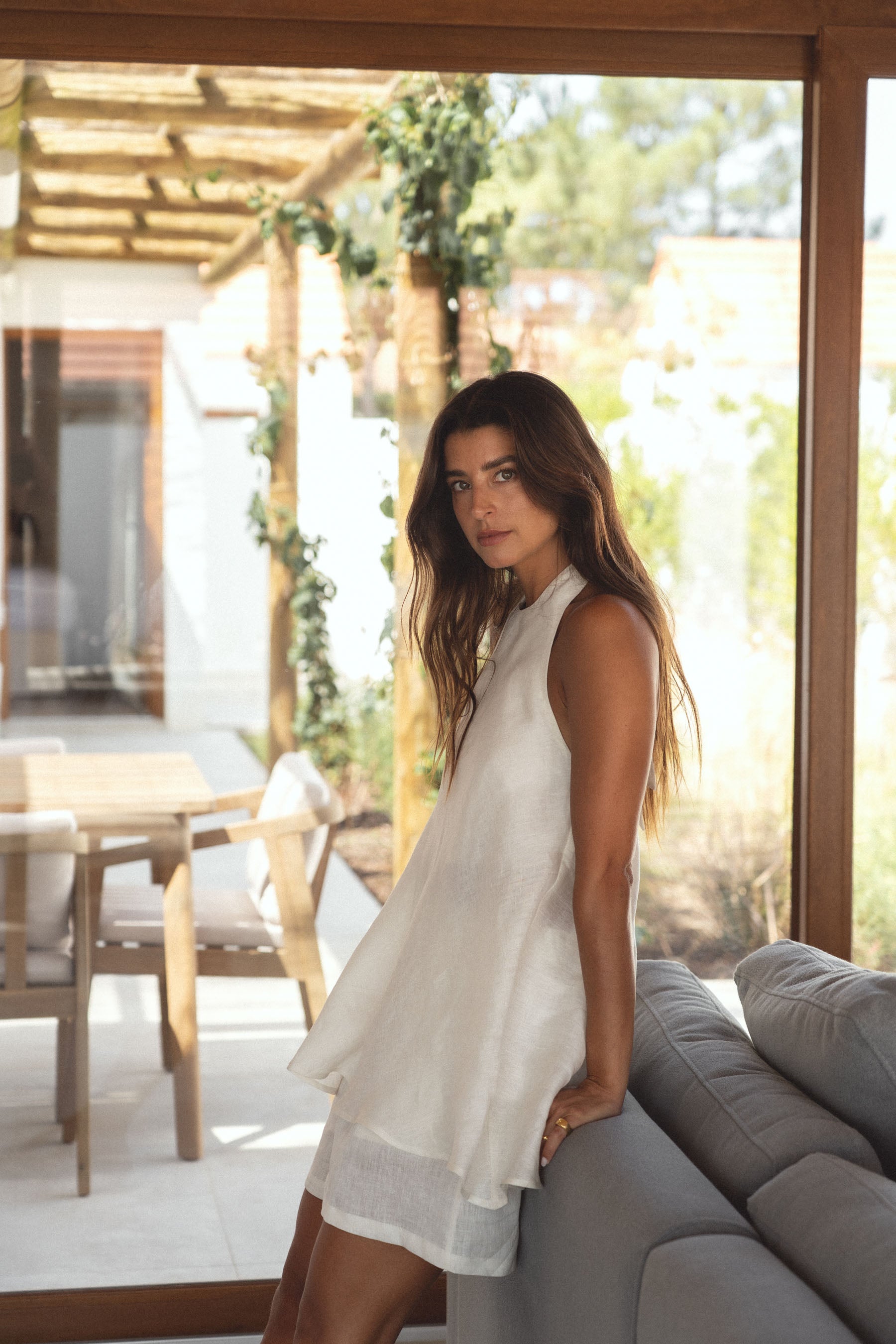 halter linen top shell