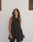 halter linen top noir