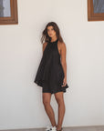 halter linen top noir