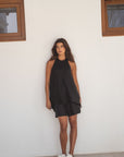 halter linen top noir