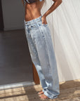 sustainable light blue washed denim jeans
