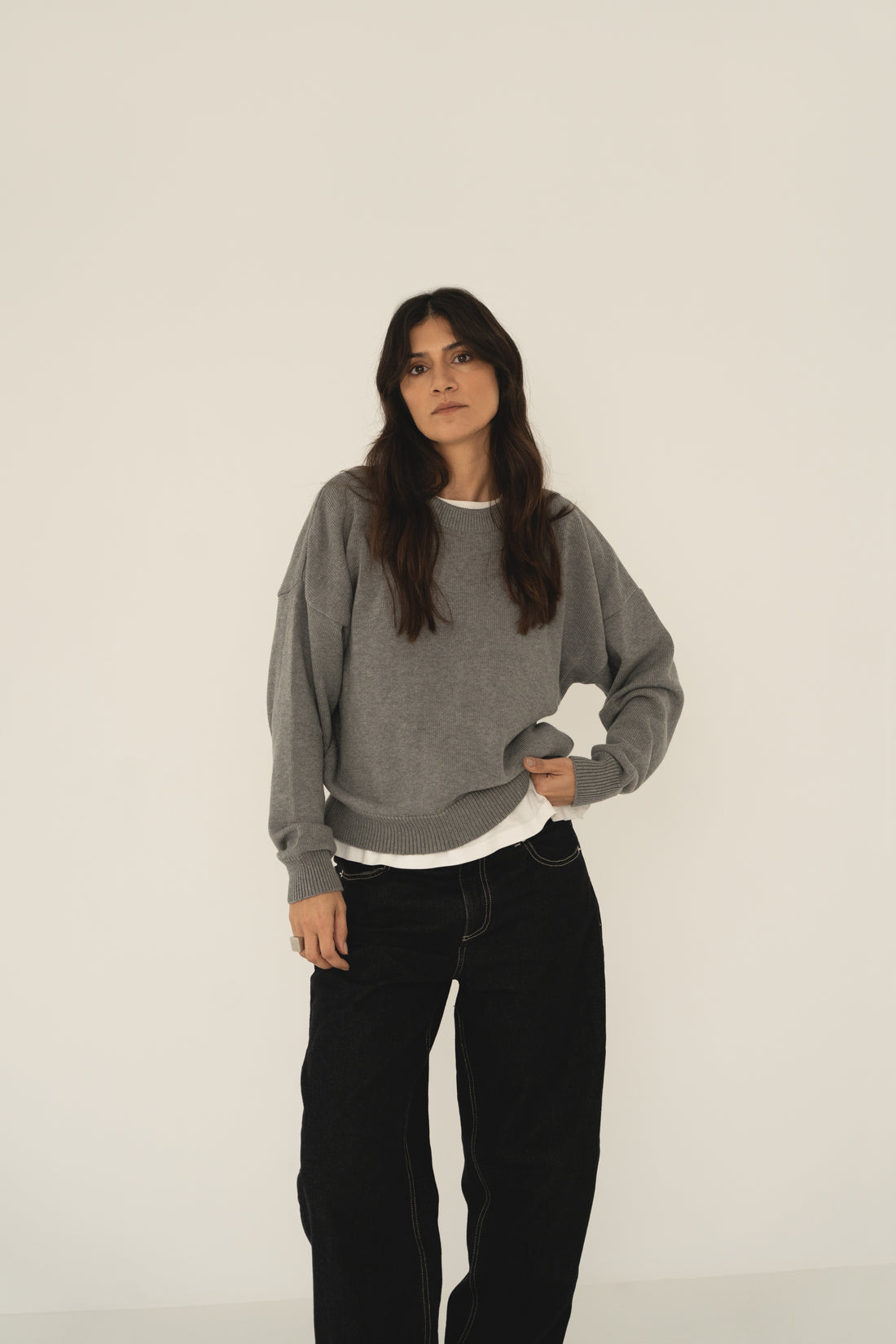 recycled cotton knitwear sweater in light grey