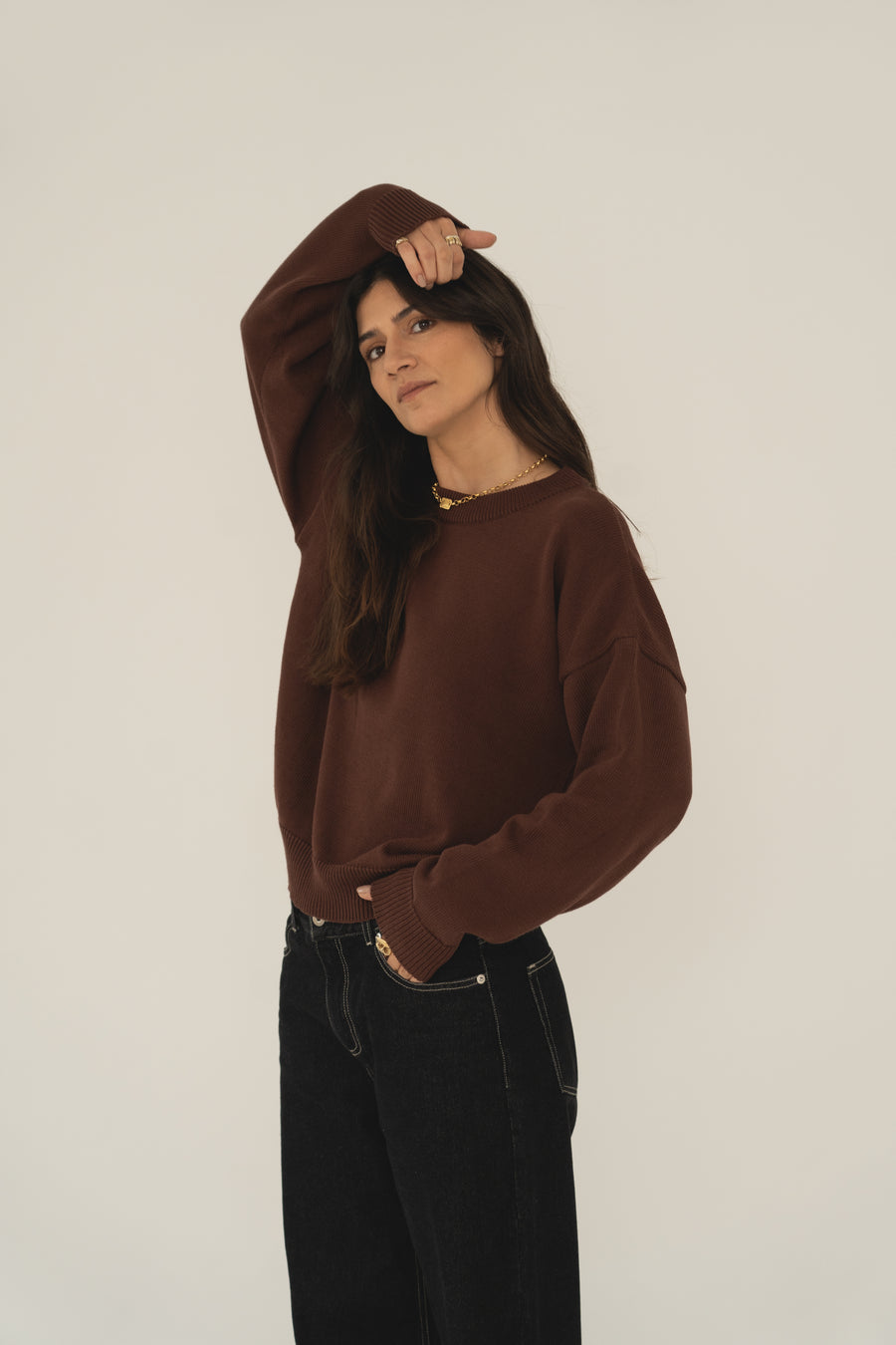 recycled cotton knitwear sweater in brown