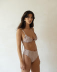 sustainable swimwear top triangle sun grid