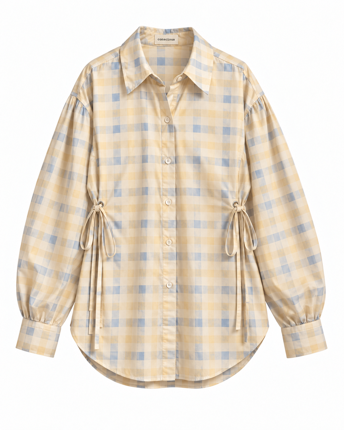 side tie shirt in butter vichy