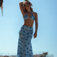 conscious x sienna sustainable swimwear top allera blue shell