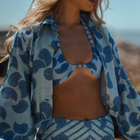 conscious x sienna sustainable swimwear top allera blue shell