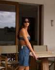 sustainable blue washed denim shorts