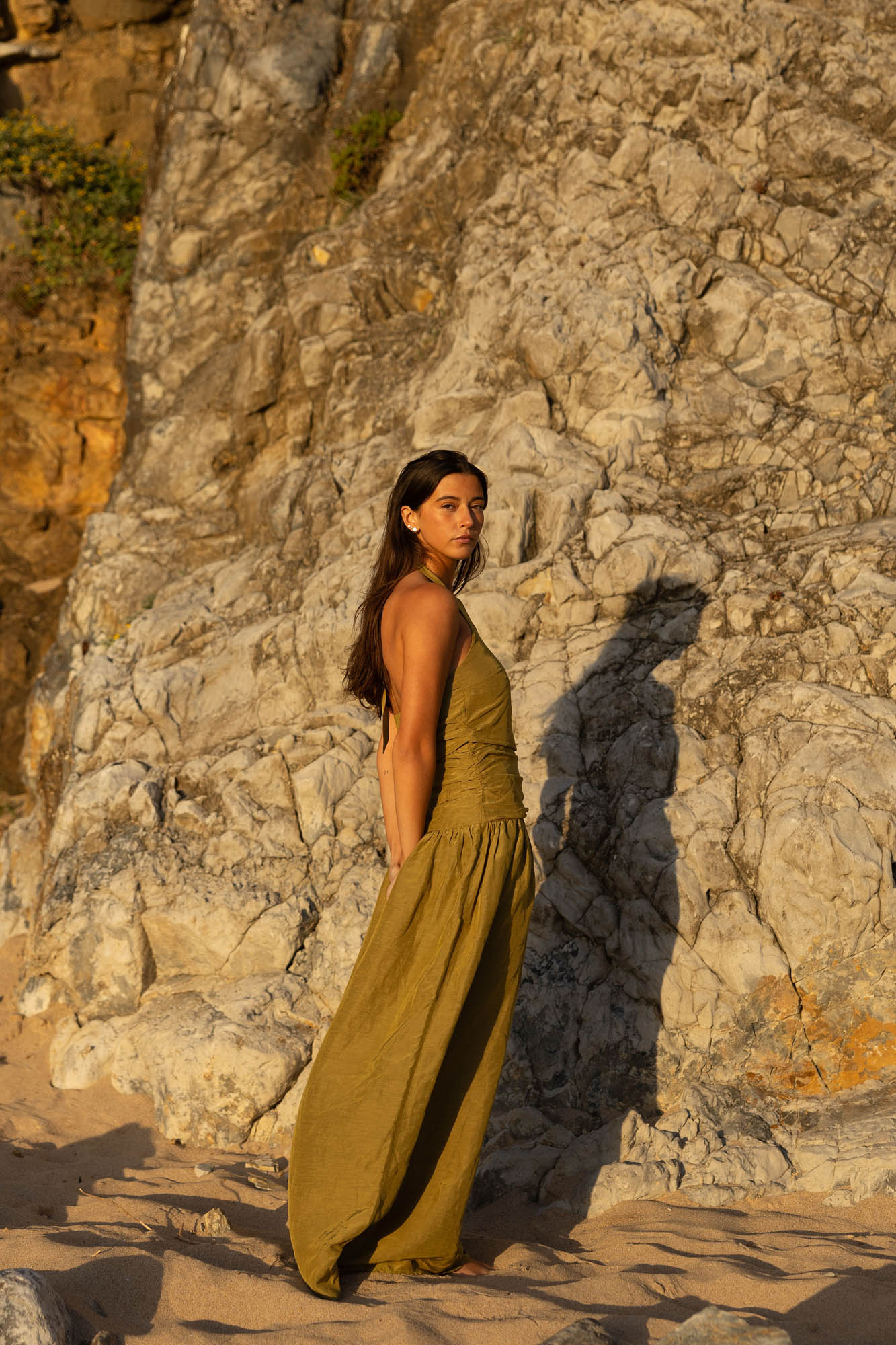 halter linen dress in olive green – Conscious the label
