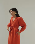 eli denim dress red orange