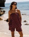 linen shorts cobalt plum dots