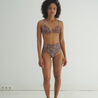 sustainable swimwear top triangle brown leopard