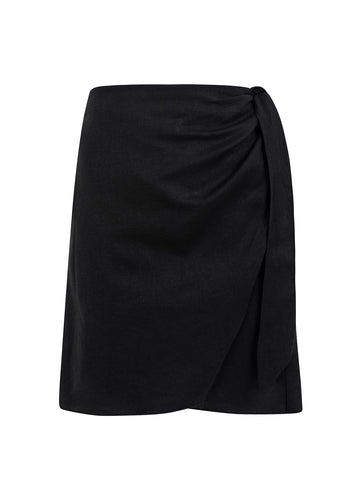 amelia linen wrap skirt black