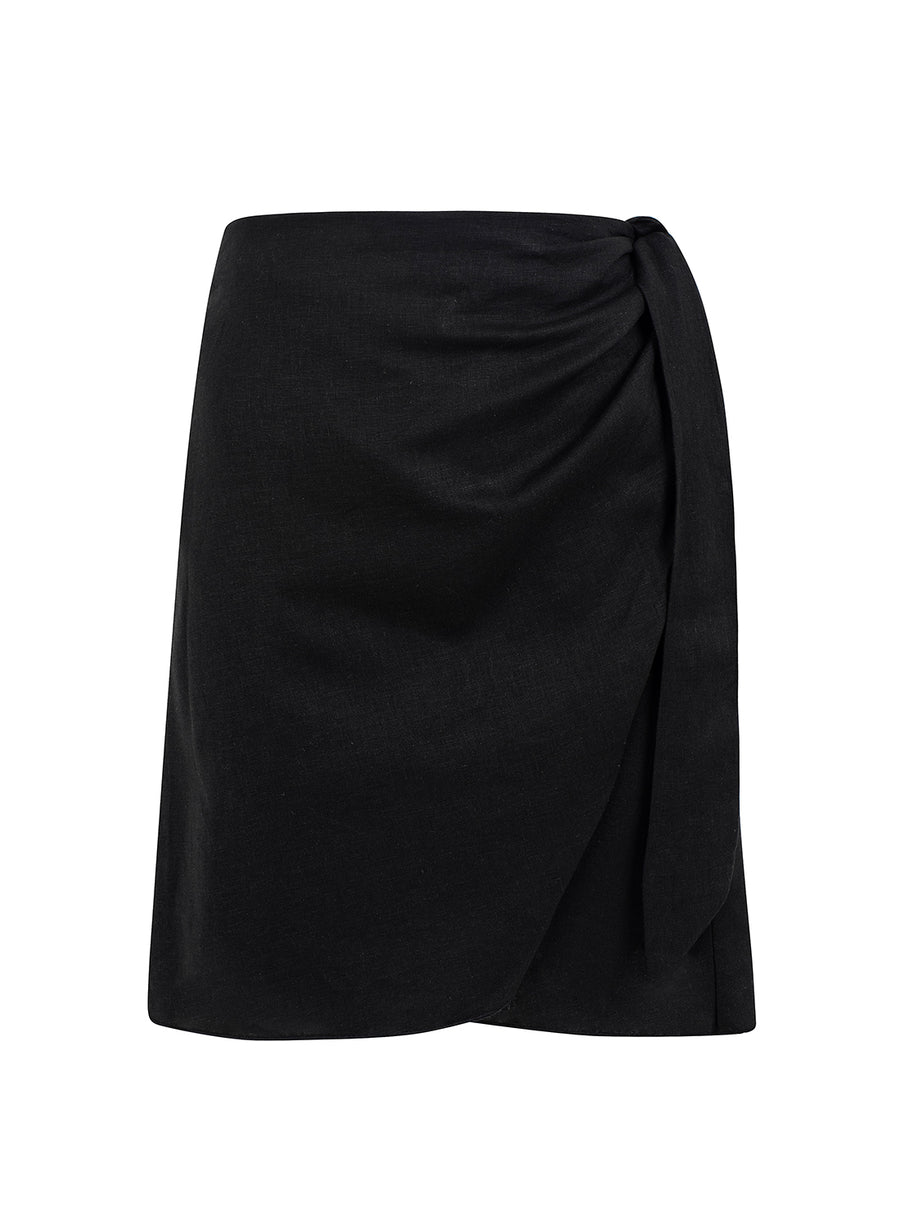 amelia linen wrap skirt black