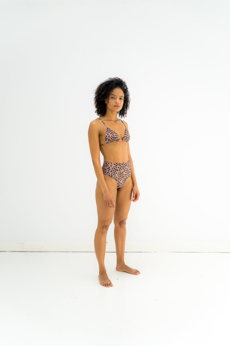 sustainable swimwear top triangle brown leopard