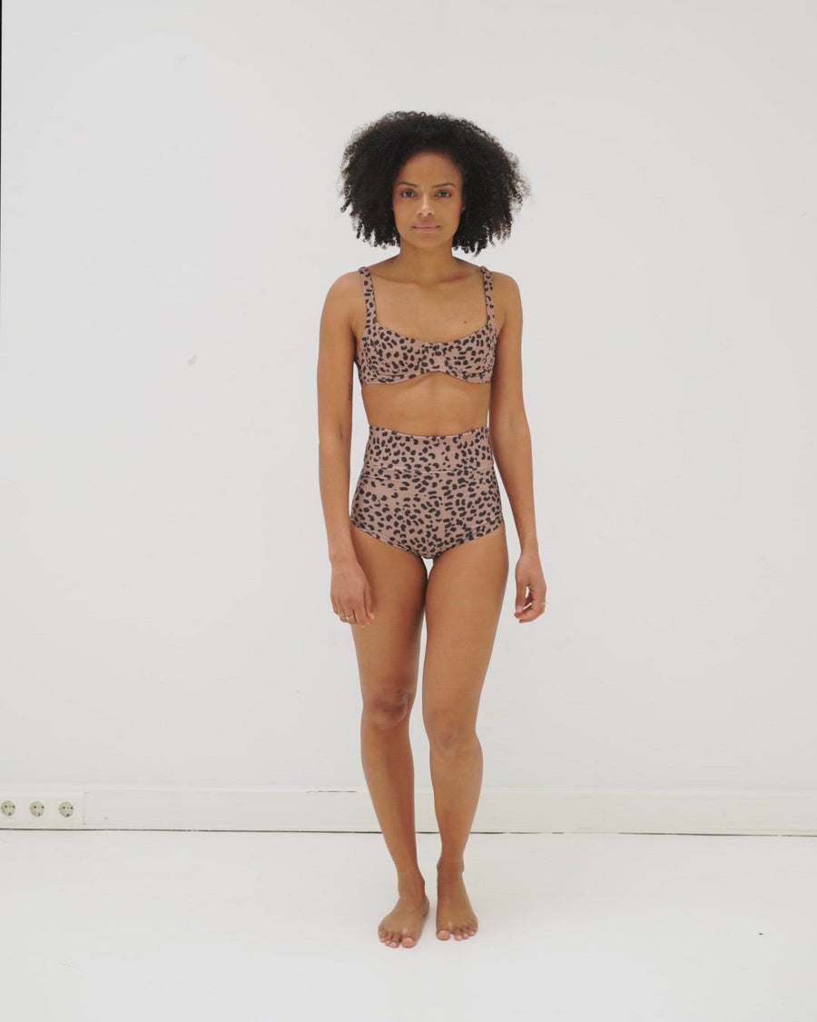 sustainable swimwear top chloe brown leopard
